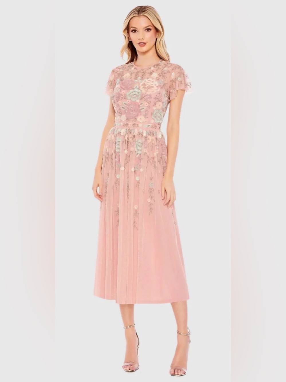 NWT Mac Duggal Pink Embellished High Neck Butterfly Sleeve Midi Dress US 4 #9134